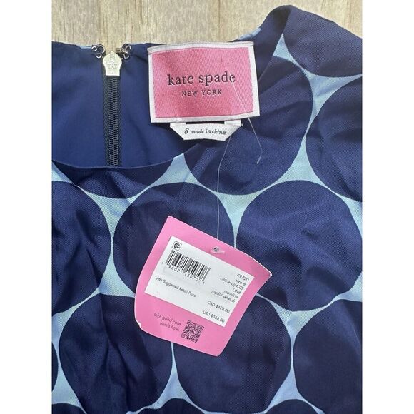 Kate Spade Joydot Silk Blend Twill Blue Polka Dot Mini Dress New! $368 Sz 8 - Picture 5 of 7
